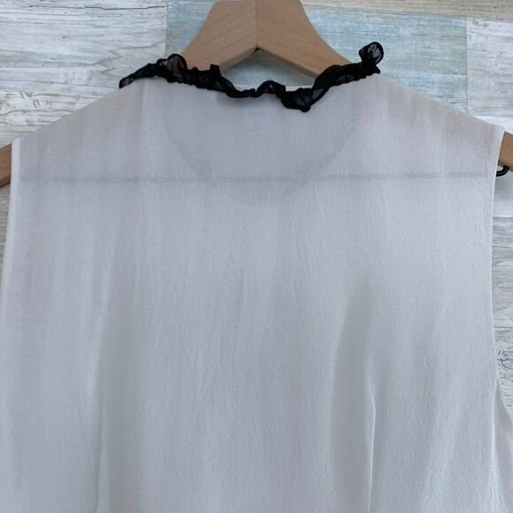 Diane Von Furstenberg Betsy Silk Tuxedo Blouse Black Ivory Sheer Ruffle Womens 8 - Picture 5 of 11